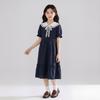 Girls' Summer Fashion Dress - Doll Collar Short Sleeve Midi Princess Style