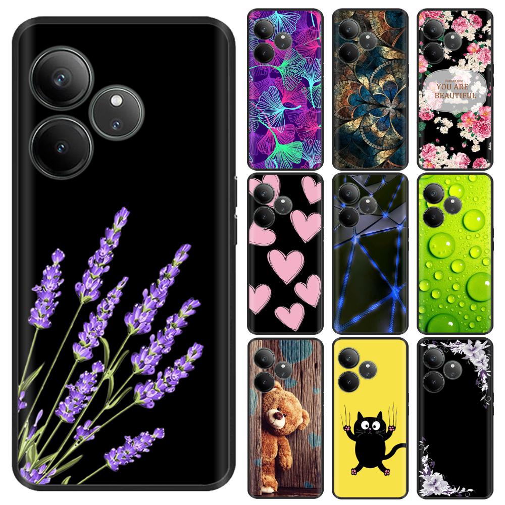 For Realme GT 6 GT 6T Case Black Silicone Luxury Bumper Cute Soft TPU Phone Cases For Realme GT6 5G Cover Shells Coque 6.78''