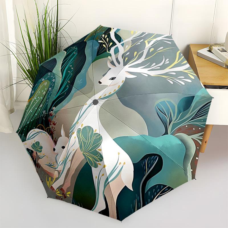 1pc Deer Forest Fashionable Automatic Opening/Closing Folding Umbrella with 8 Bones, Windproof Portable, Daily Use025