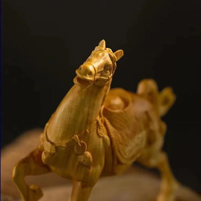 Natural Boxwood Animal horse statue Solid wood carving Suitable for home Room Office Desktop Art Deco accessories
