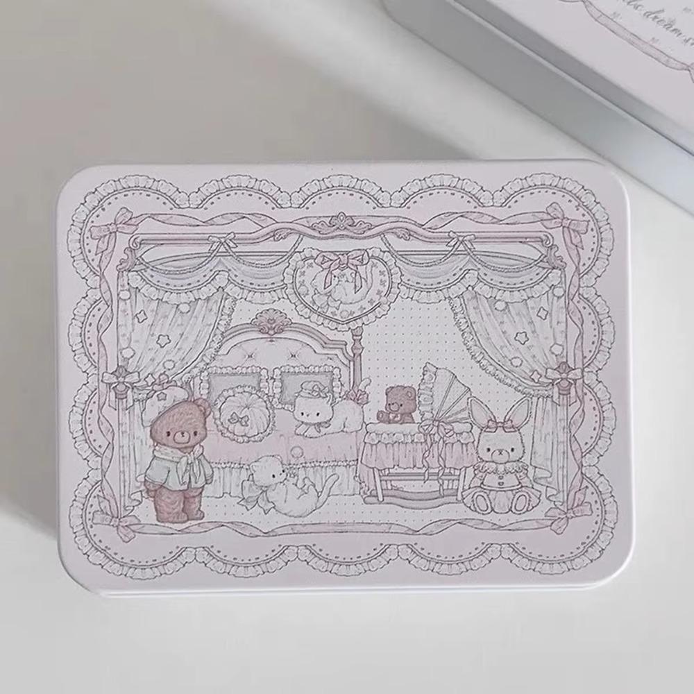 Ins Cartoon Bear Iron Storage Box Rectangular Big Capacity Candy Cases Stickers Tapes Square Box Kpop Photocards