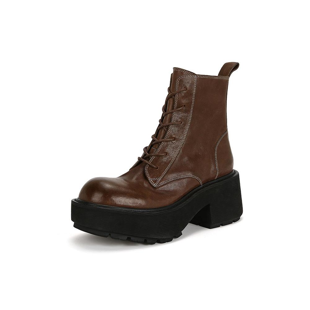 

Cowhide version~ Su Yinyin leather retro washed horse leather lace-up thick heel locomotive outdoor short boots female Martin boots female 40