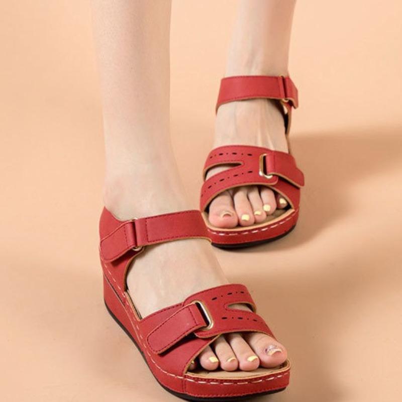 New sandals women, wedge heel magic buckle platform large size sandals