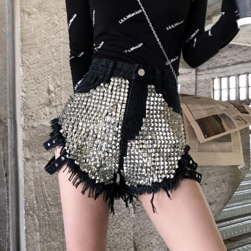 

Women s Denim Shorts Fashion Casual Loose Comfortable All-match Slit Ripped Holes Rivets High Waist Wide Leg Jeans Street Cool