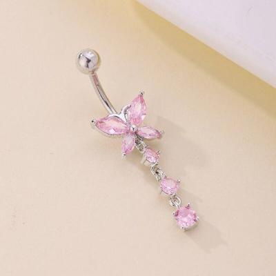 Rhinestone Zircon Navel Ring Butterfly Belly Button Ring Personality Body Piercing Jewelry  Girl