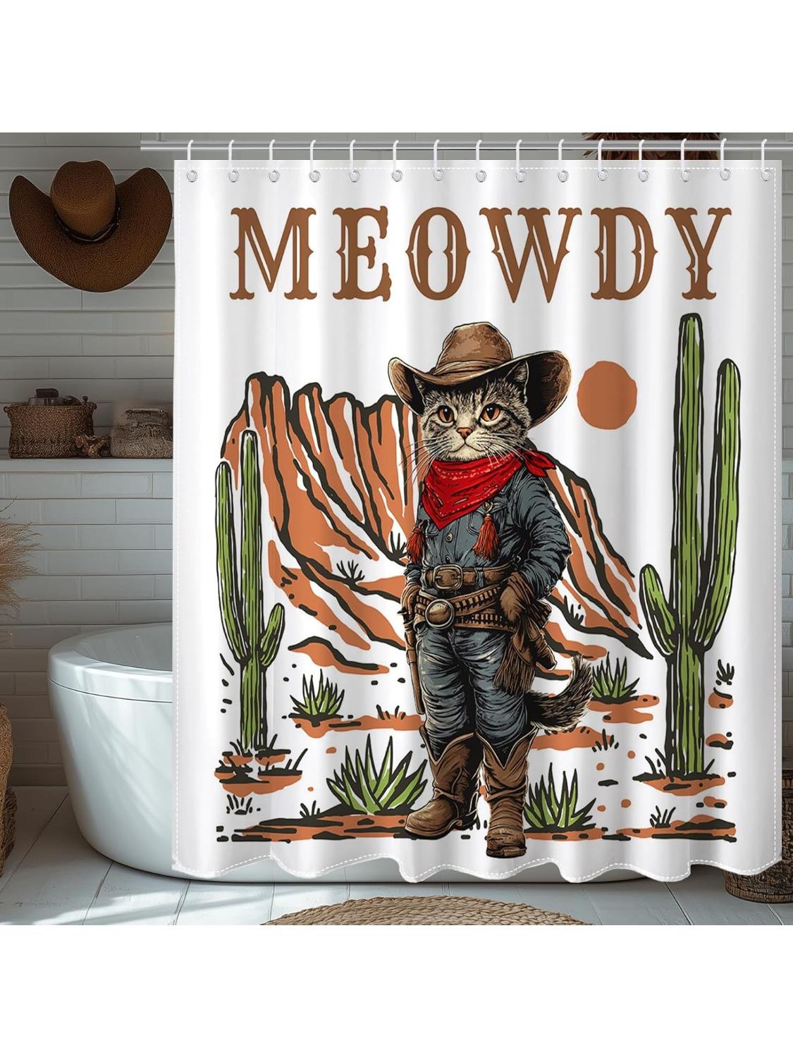 

Western Shower Curtain For Bathroom, Vintage Funny Cowboy Cat Shower Curtain For Retro Western Bathroom Decor Waterproof Fabric W60H190(CM)-1 Pcs