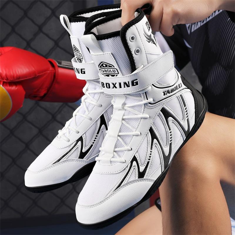 Black Wrestling Shoes Fighting Shoes Boxing Shoes Men's and Women's Comprehensive Competition Training Shoes Fighting Shoes Sanda Shoes High Top