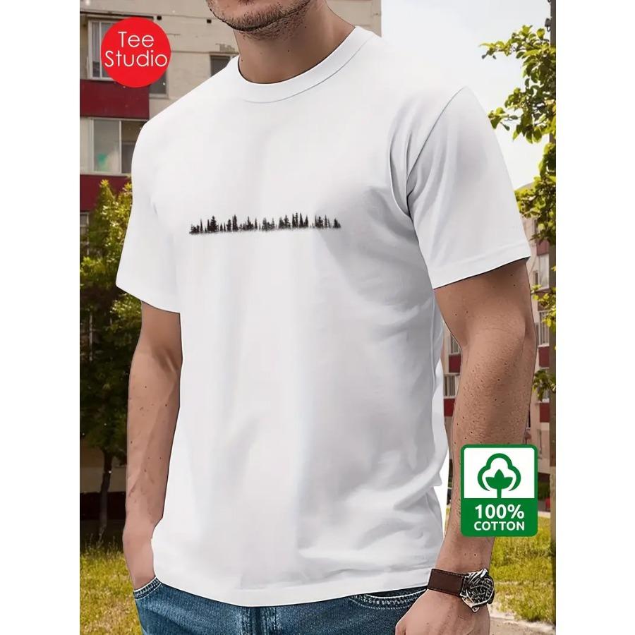 

Мужская футболка с коротким рукавом из 100% хлопка с принтом дерева - Базовая трикотажная ткань с круглым вырезом, Стандартная посадка, Стандартная длина S белый