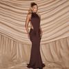 Elegant Halterneck Pleated Slim Fit Long Dress - Sexy Backless High Neck Banquet Gown (2026 Collection)