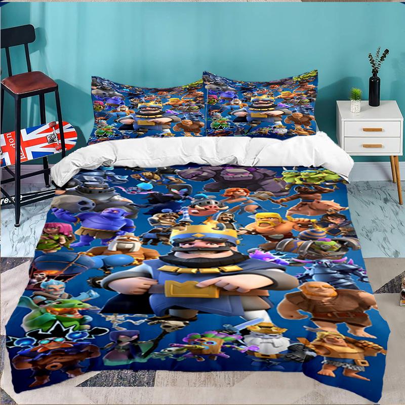 3PCS Clash Royale Heroes Collage Bedding set,Ideal For1pc Duvet Cover And 2pcs Pillowcases Perfect for Christmas gift,Ideal for Bedroom, Dormitory
