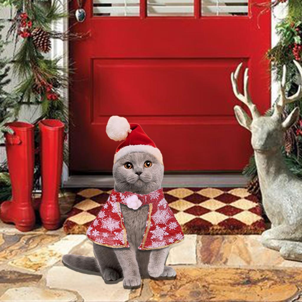 Cat Outfit Christmas Dog Costume Theme Party Santa Hat Outfit Roleplay Clothes for Cat Dog Photo Wear Party Accessories