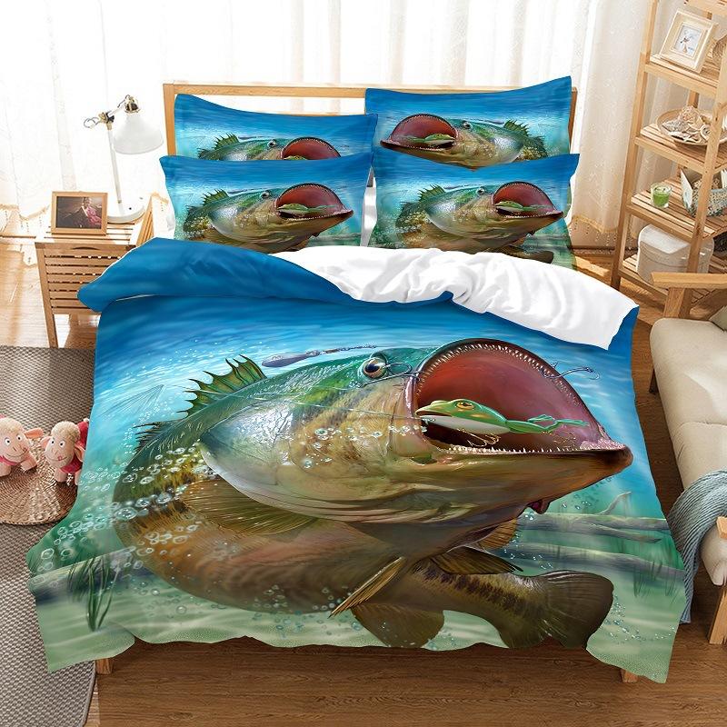 Big Pike Fish Duvet Cover King Queen For Kids Teens Adults Microfiber 3D Print Comforter Cover Hunting And Fishing Bedding Set