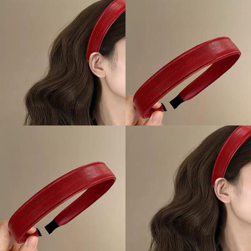 Coffee Wine ~ Retro Pu Leather Hairband French Style High Cranial Pressure Hair Bundle Jennie's Same Style Travel Hairpin
