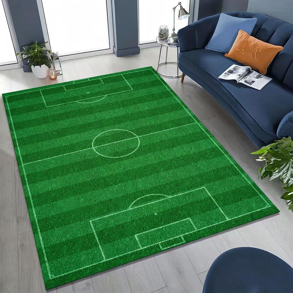 3D Grüner Schwarzer Fußballfeld Stadion Teppich für Schlafzimmer Wohnzimmer Sofa Zuhause Fußabtreter Dekor, Größere Kinder Spiel Rutschfeste Bodenmatte
