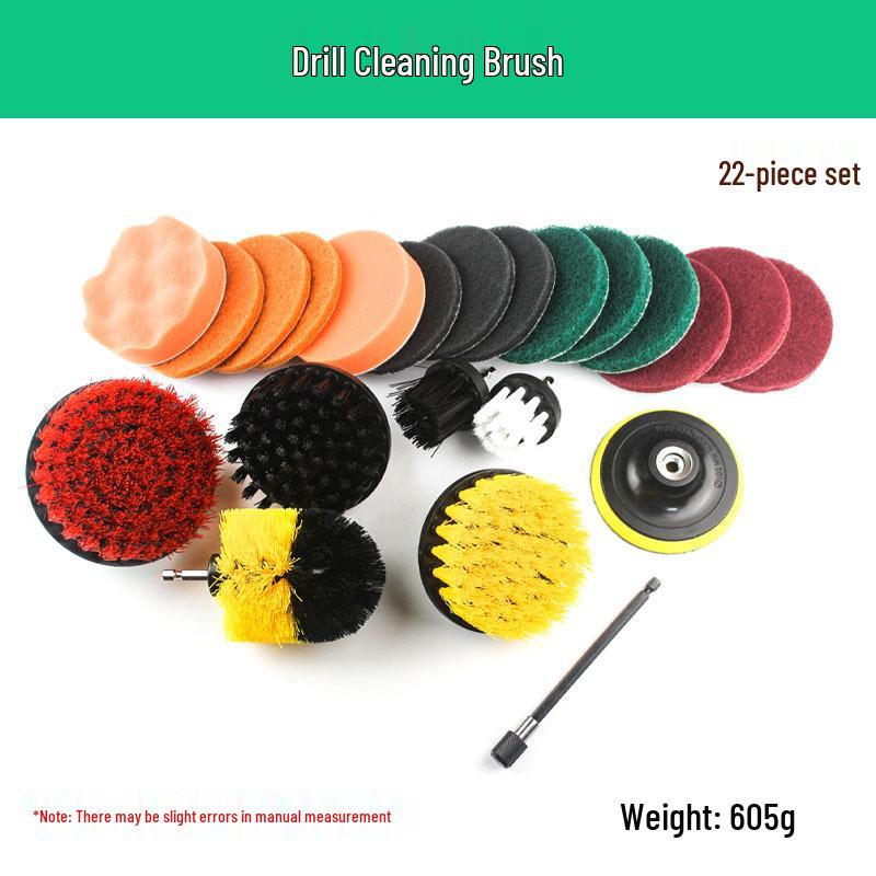Electric Drill Brush Set: Household Bathroom & Floor Cleaning with Bristle Brush & Sponge Scouring Pad.
