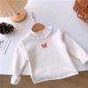 Children's Thicken Long Sleeve T-shirt Round Collar Bowknot Versatile Stylish Top For Autumn And Winter Suitable For Toddler Girls