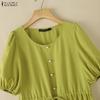 ZANZEA Women Casual Round Neck Solid Color Short Sleeve Dress