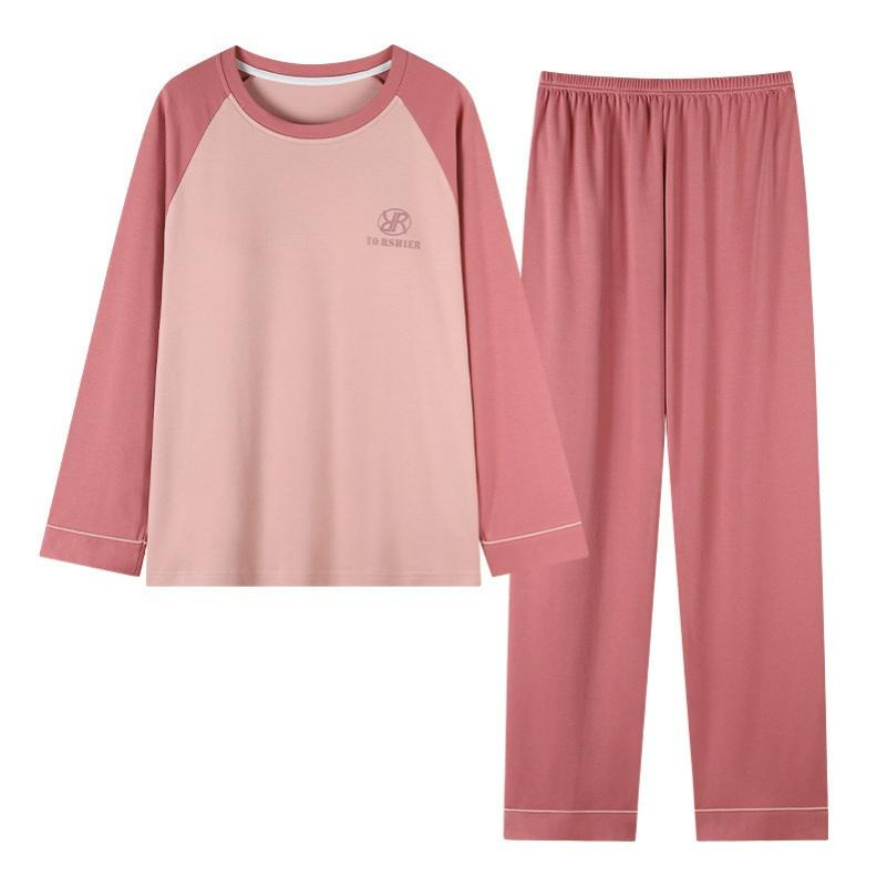 Pure Cotton Pajamas Women's Autumn Long-sleeved with Chest Pads Women's Casual Loose Large Size Cotton Home Service Suit