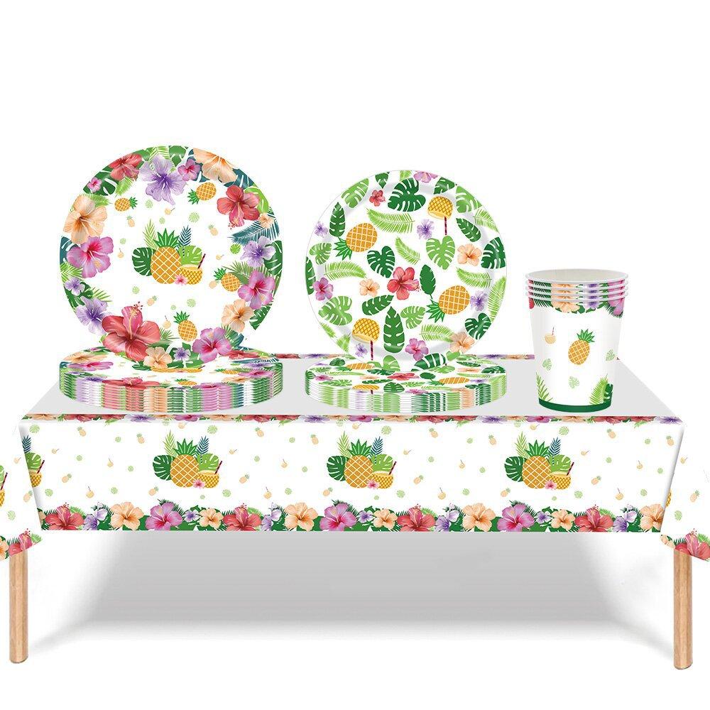 Summer Hawaii Party Disposable Tableware Sets Flamingo Palm Leaf Hawaiian Birthday Party Supplies Tropical Wedding Decorations