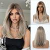 Women's Fashion Medium-Long Wig, Ash Blonde Side-Part Fringe High-Temperature Fiber Synthetic Hairpiece