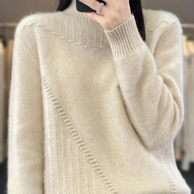 

Женский свитер Осень Зима Утепленный Теплый Вязаный Эластичный С длинным рукавом Оверсайз Топ XXXL бежевый