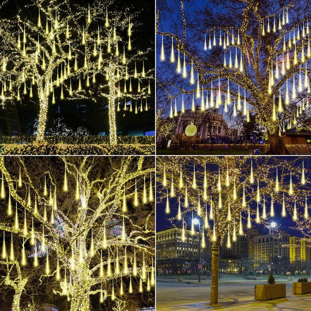 Outdoor LED Solar Meteor Shower Lights: Colorful, Waterproof Tree Decoration String for Courtyard and Holiday Hanging.