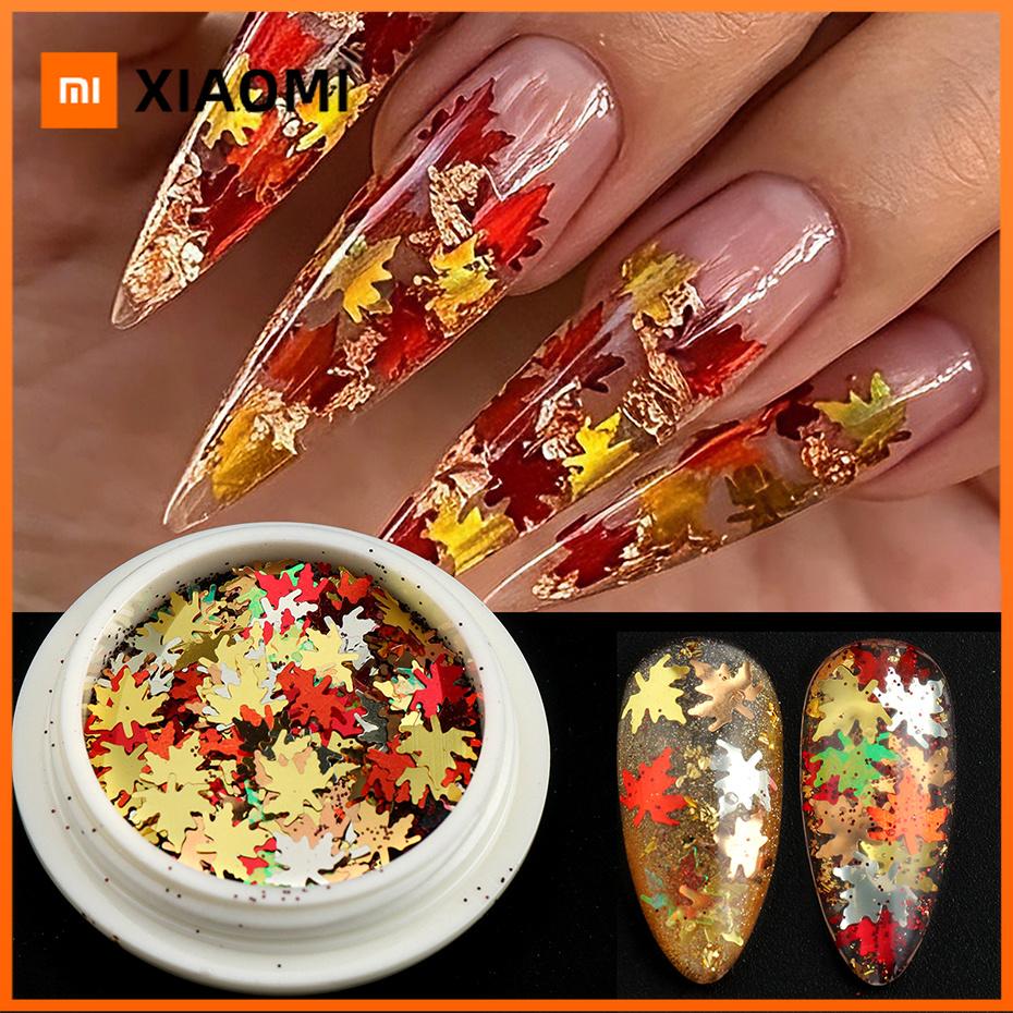 Xiaomi Fall Maple Leaf Nail Sequins Autumn Nail Art Glitter Flakes Leaves Nail Confetti Holographic Decorations Thanksgiving Manicure