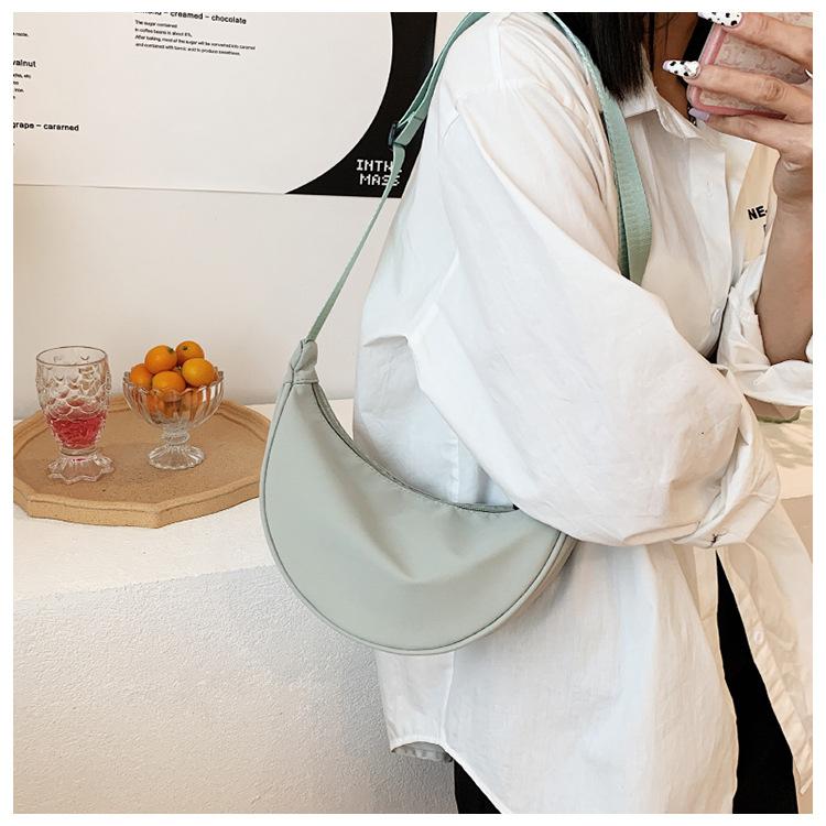 Women Solid Color Zipper Dumpling Bun Bag Leisure Canvas Inclined Shoulder Crossbody Bags Adjustable Band Strap