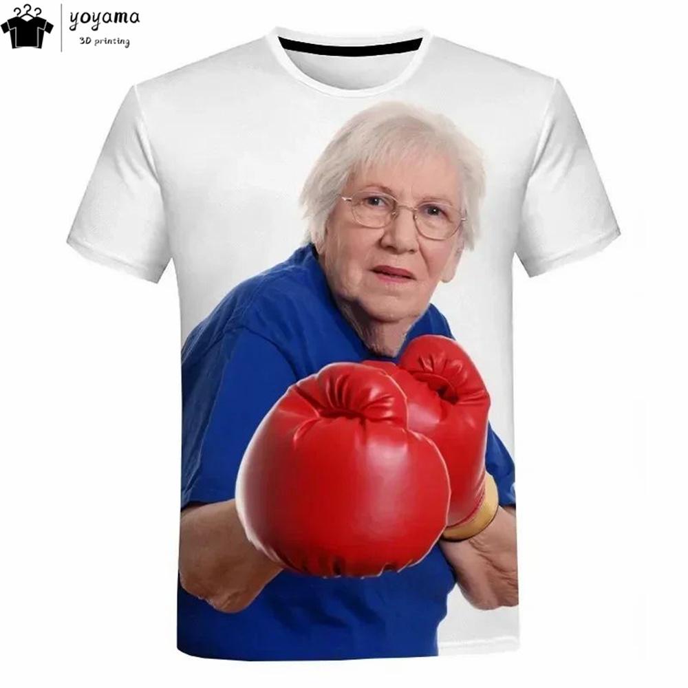 Magliette Grafiche Stampa 3D Moda Donna Anziana che Lecca Ghiacciolo Rosso Abbigliamento Uomo Magliette per Uomo Estate Manica Corta Tee Top