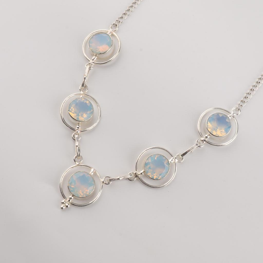 Milky Opal Gemstone Silver Necklace, 925 Sterling Silver Handmade Women Necklace, White Opal Jewelry For Women RN-2-22