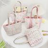 Quilted Tote Bag for Women Girls Lightweight Small Floral Shoulder Bag Soft Puffy Travel Work Handbag with Bow
