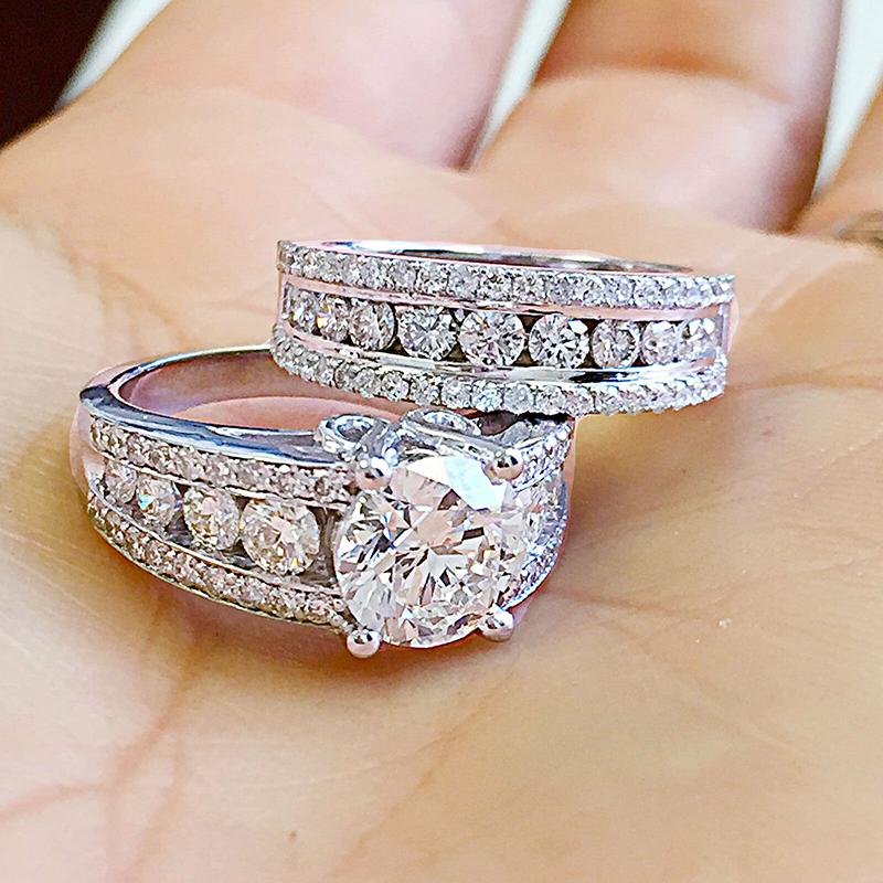 2Pcs/Set Luxury Bridal Ring Set Brilliant Crystal Zirconia Gorgeous Accessories for Wedding Aesthetic Engagement Jewelry