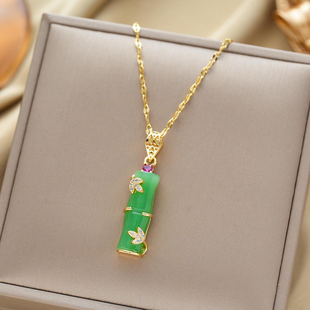 

Golden Chalcedony Titanium Steel Bamboo Pendant Necklace For Women Minimalist Luxury Elegant Necklace