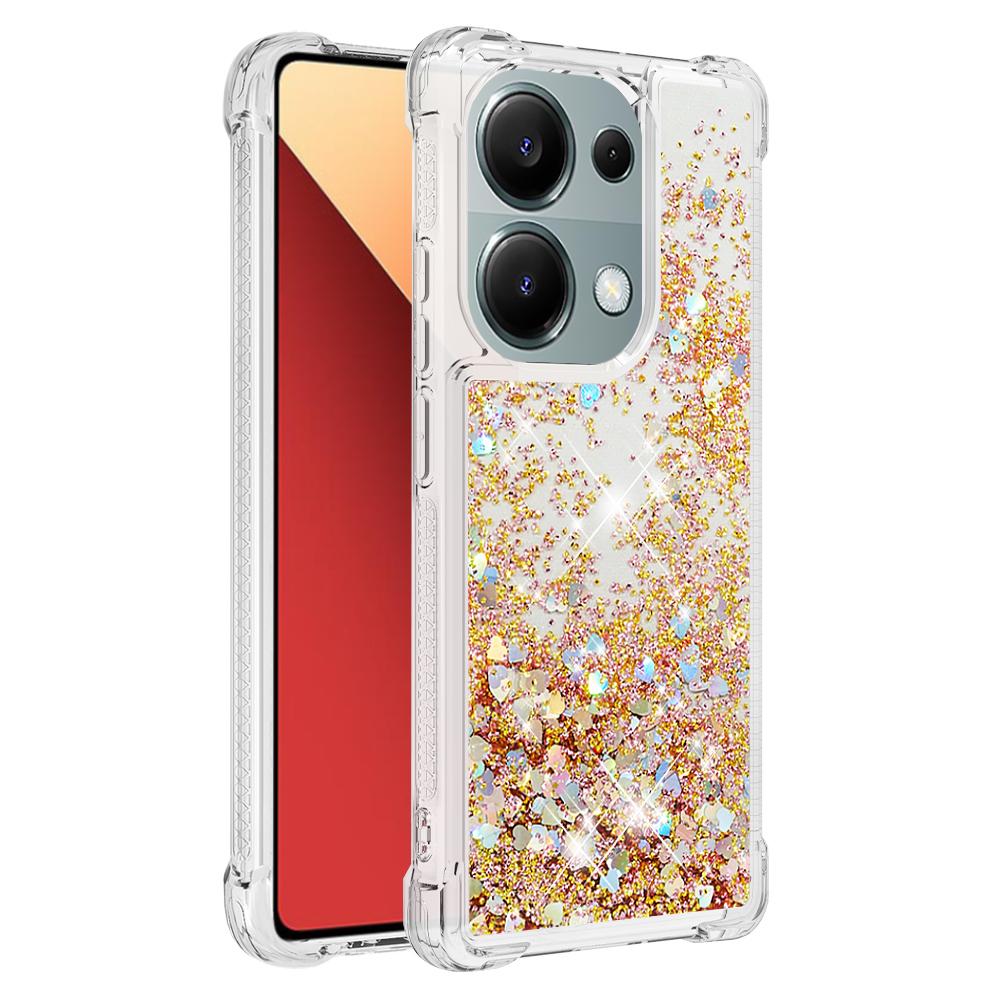 

For Xiaomi Redmi Note 13 Pro 4G/Poco M6 Pro 4G TPU Case Glitter Quicksand Shockproof Phone Back Cover Gold/Hearts