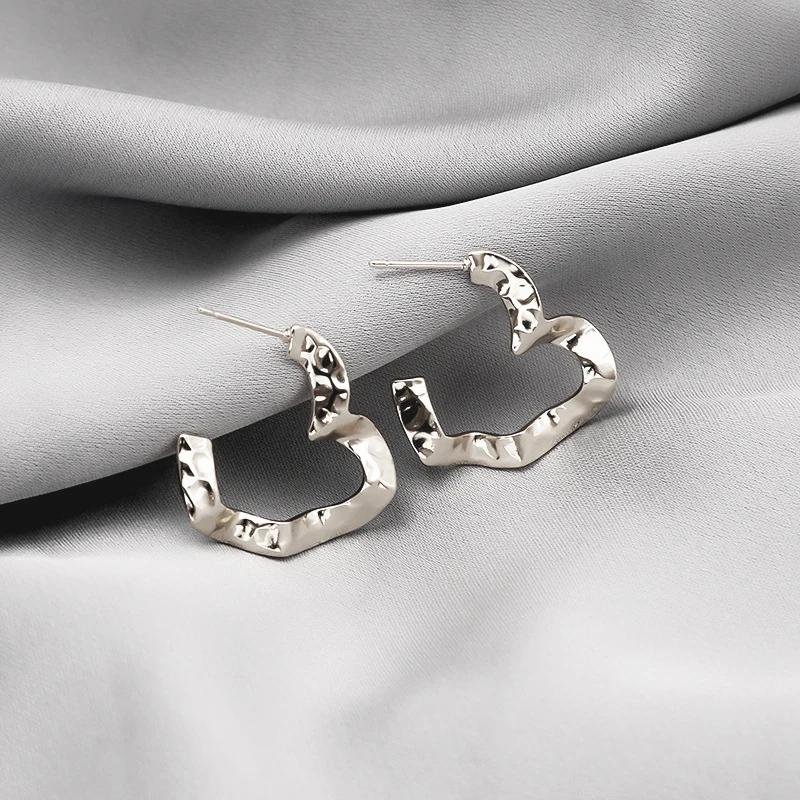 

Женские серьги-гвоздики золотого цвета с металлическим сердцем, уникальные массивные геометрические серьги, модные женские украшения для ушей, аксессуары для вечеринок серебряный