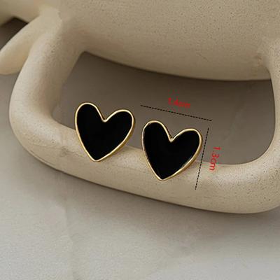 New Korean Sweet Cute Heart Stud Earrings for Women Girl Fashion Black Glaze Aesthetic Geometric Earrings Minimalist Jewelry Gif