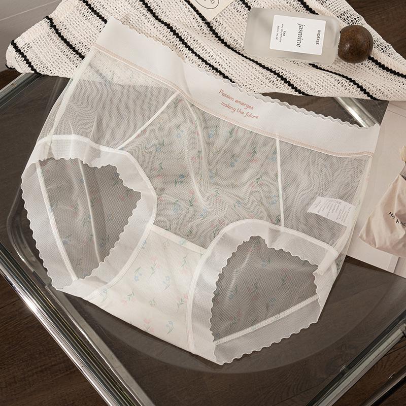 

Women s Spring Summer Thin Lace Floral Transparent Mesh Breathable Mid Waist Panties XL синій