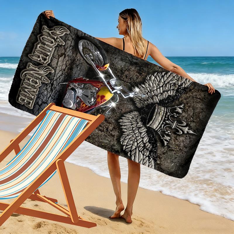Serviette de plage personnalisée avec impression de motos, grande serviette douce à séchage rapide pour la plage, le camping, la natation