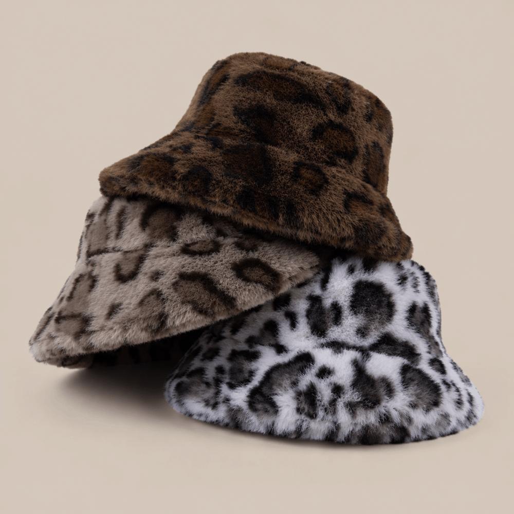 Faux Fur Plush Fisherman Hat Leopard Print Panama Hat Cozy Fluffy Fur Hat For Women Girls