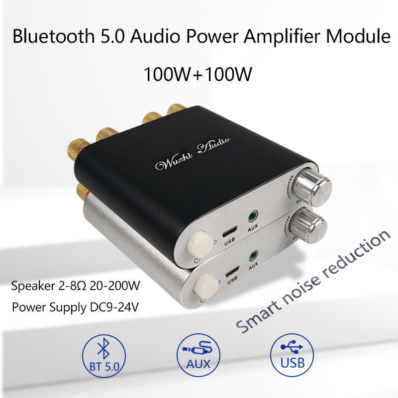 ZK-1002D Bluetooth 5.0 Stereo Audio Power Amplifier Board TPA3116D2 100W+100W AMP Amplificador with AUX USB