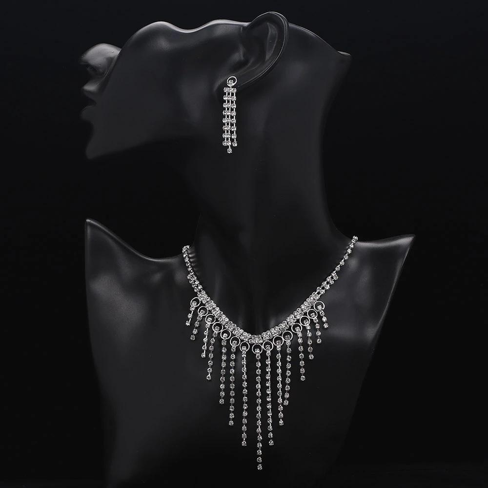 Bridal Wedding Dress Full of Diamond Earrings, Necklace Set Chain, Dinner Party Accessories, Fringed Set