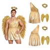 Costume Toga Greco Romano Mitologico da Uomo Tunica Metallizzata Monospalla con Ali e Copricapo per Festa Cosplay di Halloween