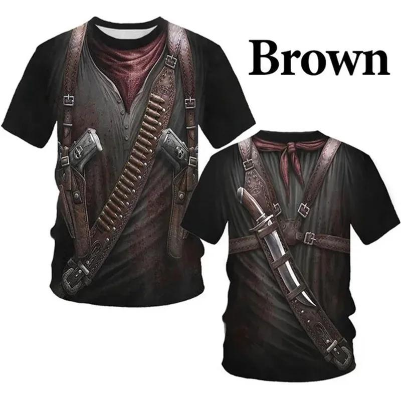 Men's Pirate 3D Printed T-shirt, Fun Street Clothing, Short Sleeved, Oversized