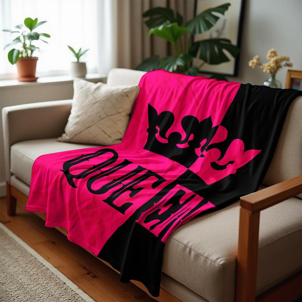 Split Queen Crown Graphic Anime Cartoon Flannel Blanket Soft Warm Throw for Bedroom Sofa Car Kids Holiday Gift