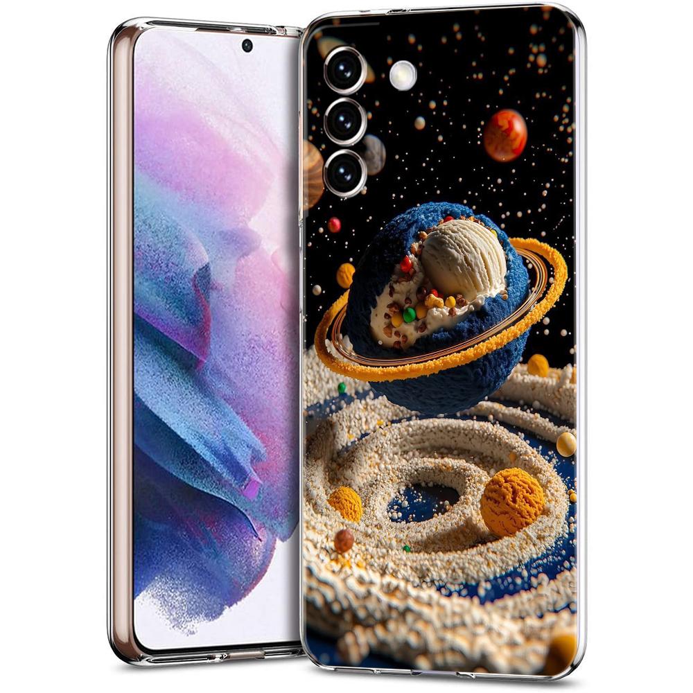 Transparente Handyhülle für Samsung Galaxy S25 S24 S23 S22 S20 S21 FE Ultra S24 S23 S10 S10E Plus 5G Cartoon Planetenmuster