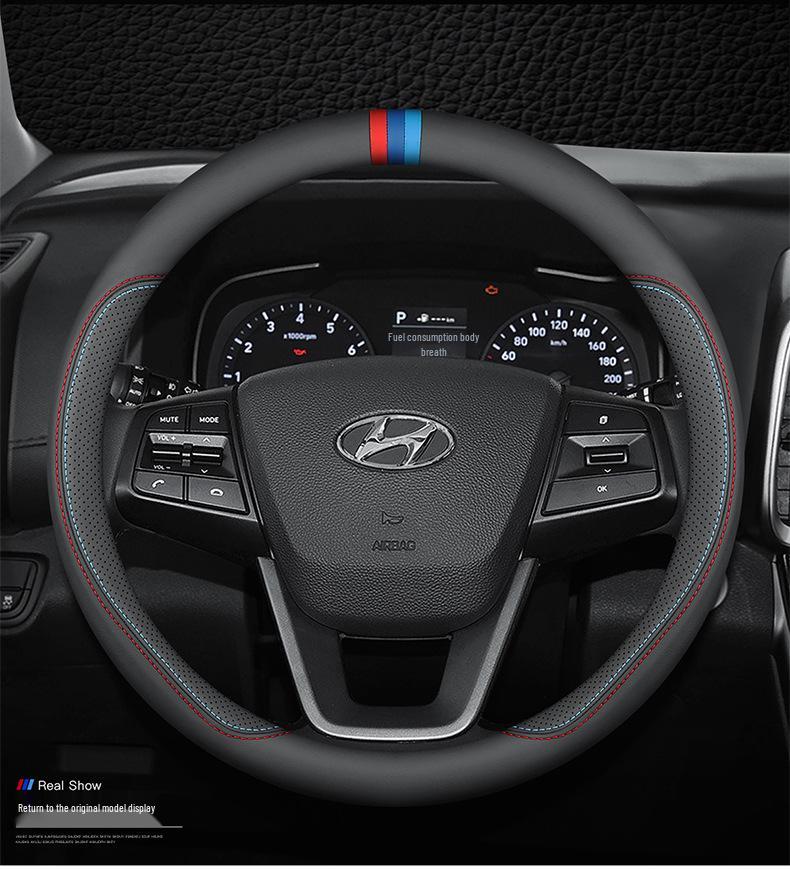 Leather Steering Wheel Cover for Tucson, IX35, IX25, Sonata, Elantra, Reina, Lingdong - All-Season Fit