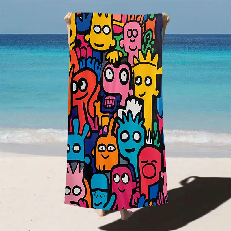1pc Vibrant Cartoon Beach Towel Funky Summer Design with Colorful Characters,Super Soft Microfiber,Lightweight Durable for Beach