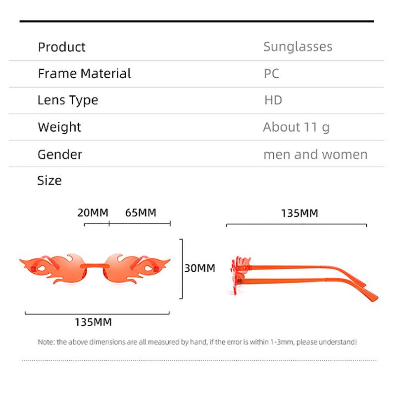 Flame Sunglasses Rimless Colorful Ball Party Candy Hip-hop Fruit One-piece Glasses Stylish Unique Fashion
