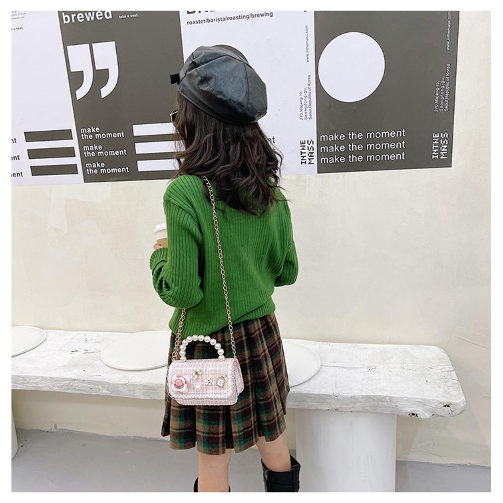 Mini Small Square Bag Flower Decoration Shoulder Bag Fashion Kid's Handbag  Girls
