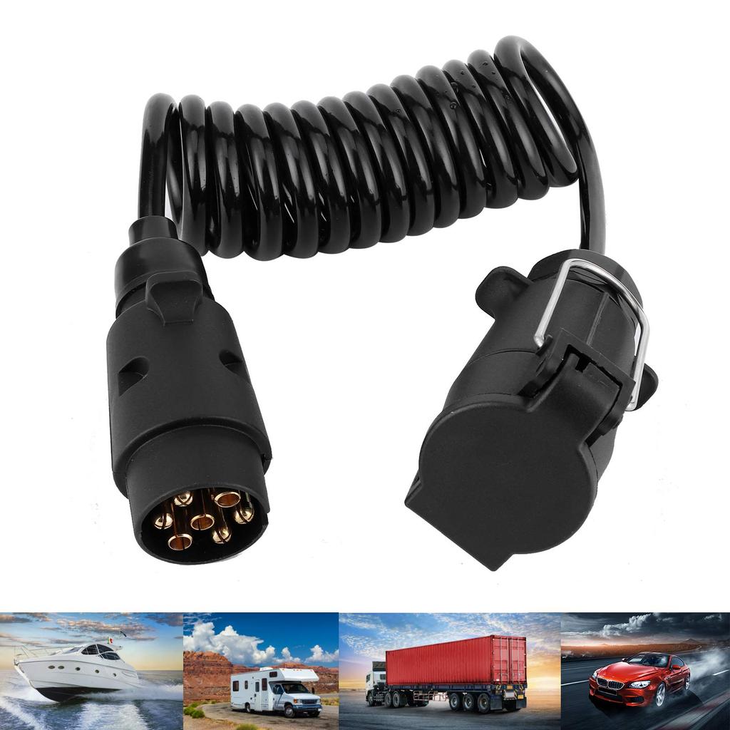 Caravan Spring Cable, 2m Cable Spring Cord 7 Pin Trailer Extension Trailer Plug Socket